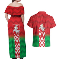 Republic of Belarus Couples Matching Off Shoulder Maxi Dress and Hawaiian Shirt Pahonia Rushnyk Pattern