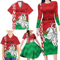 Republic of Belarus Family Matching Long Sleeve Bodycon Dress and Hawaiian Shirt Pahonia Rushnyk Pattern