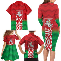 Republic of Belarus Family Matching Long Sleeve Bodycon Dress and Hawaiian Shirt Pahonia Rushnyk Pattern