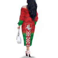 Republic of Belarus Family Matching Off The Shoulder Long Sleeve Dress and Hawaiian Shirt Pahonia Rushnyk Pattern