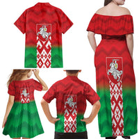 Republic of Belarus Family Matching Off Shoulder Maxi Dress and Hawaiian Shirt Pahonia Rushnyk Pattern