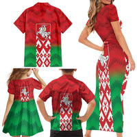 Republic of Belarus Family Matching Short Sleeve Bodycon Dress and Hawaiian Shirt Pahonia Rushnyk Pattern