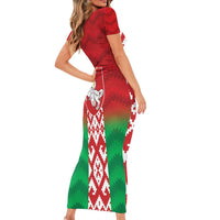 Republic of Belarus Family Matching Short Sleeve Bodycon Dress and Hawaiian Shirt Pahonia Rushnyk Pattern