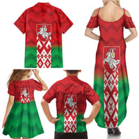 Republic of Belarus Family Matching Summer Maxi Dress and Hawaiian Shirt Pahonia Rushnyk Pattern