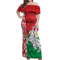 Republic of Belarus Off Shoulder Maxi Dress Pahonia Rushnyk Pattern