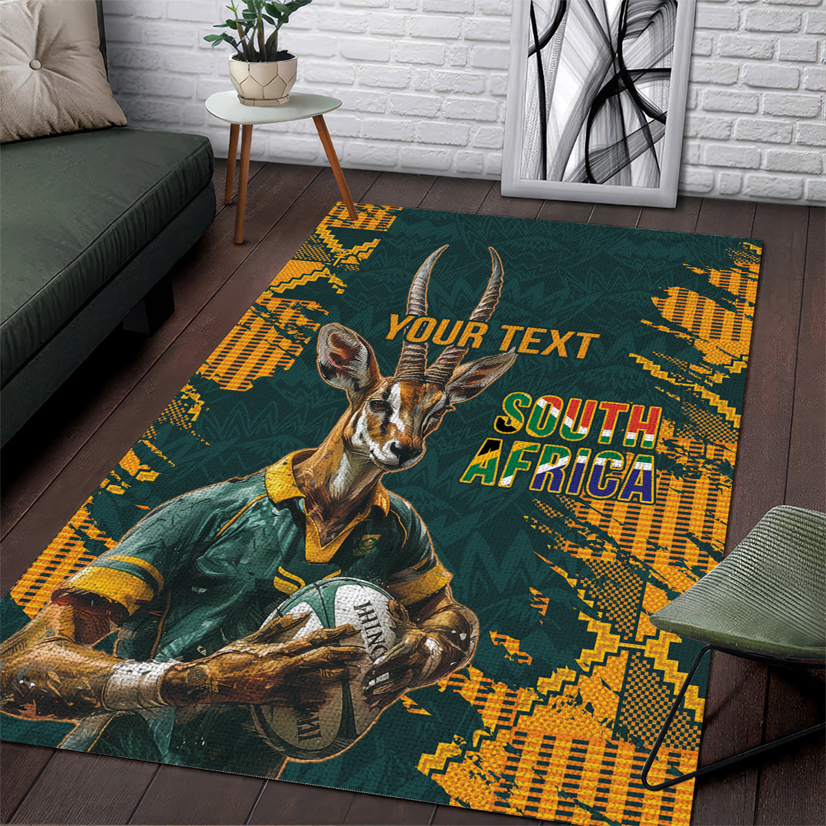 Custom South Africa Rugby Area Rug The Springboks Mascot Sporty Version