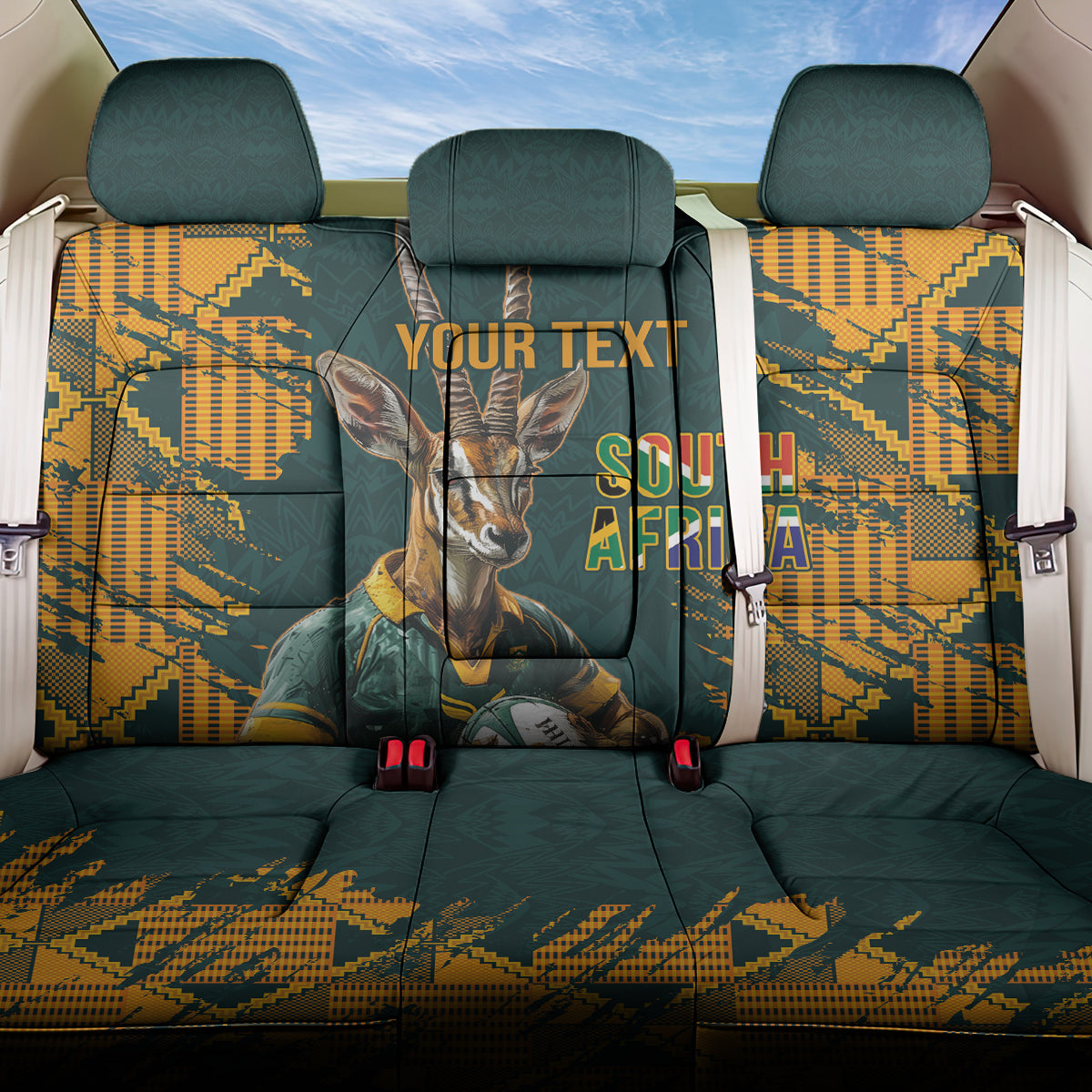 Custom South Africa Rugby Back Car Seat Cover The Springboks Mascot Sporty Version