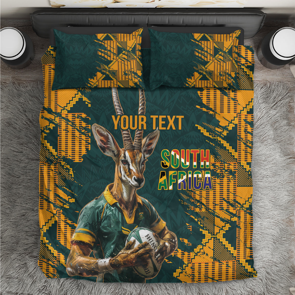 Custom South Africa Rugby Bedding Set The Springboks Mascot Sporty Version