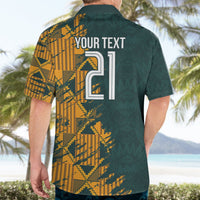 Green short-sleeve button-up Hawaiian shirt back with 'YOUR TEXT' and 21