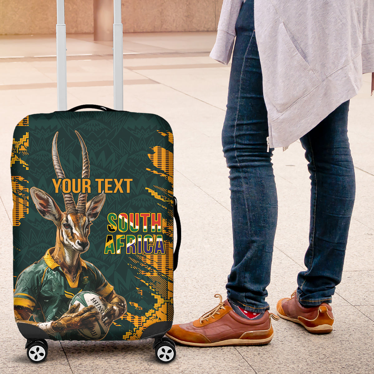 Custom South Africa Rugby Luggage Cover The Springboks Mascot Sporty Version