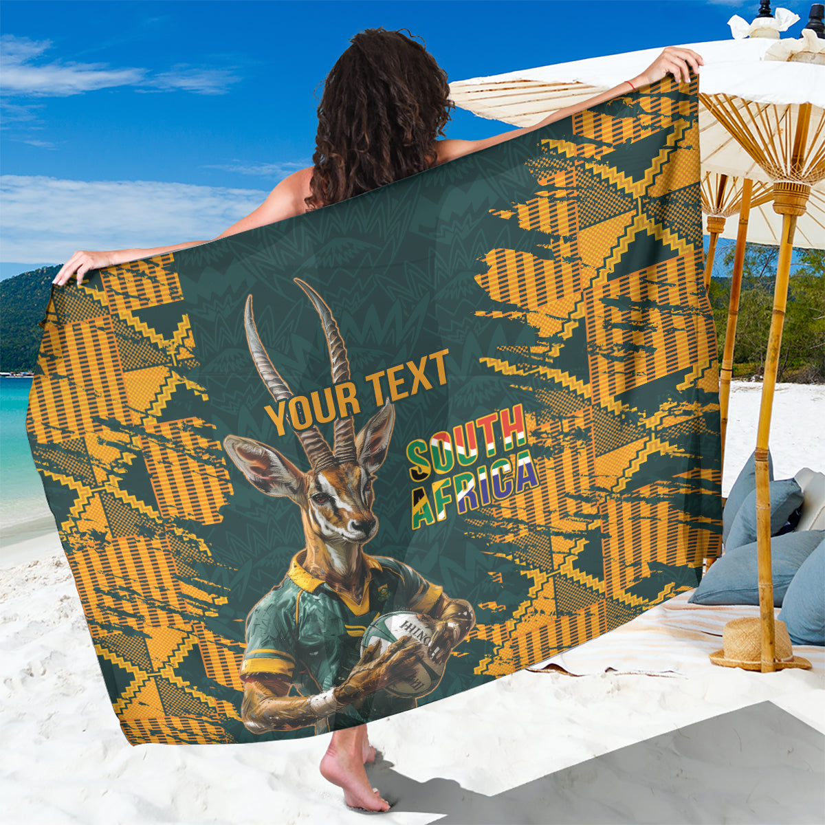 Custom South Africa Rugby Sarong The Springboks Mascot Sporty Version