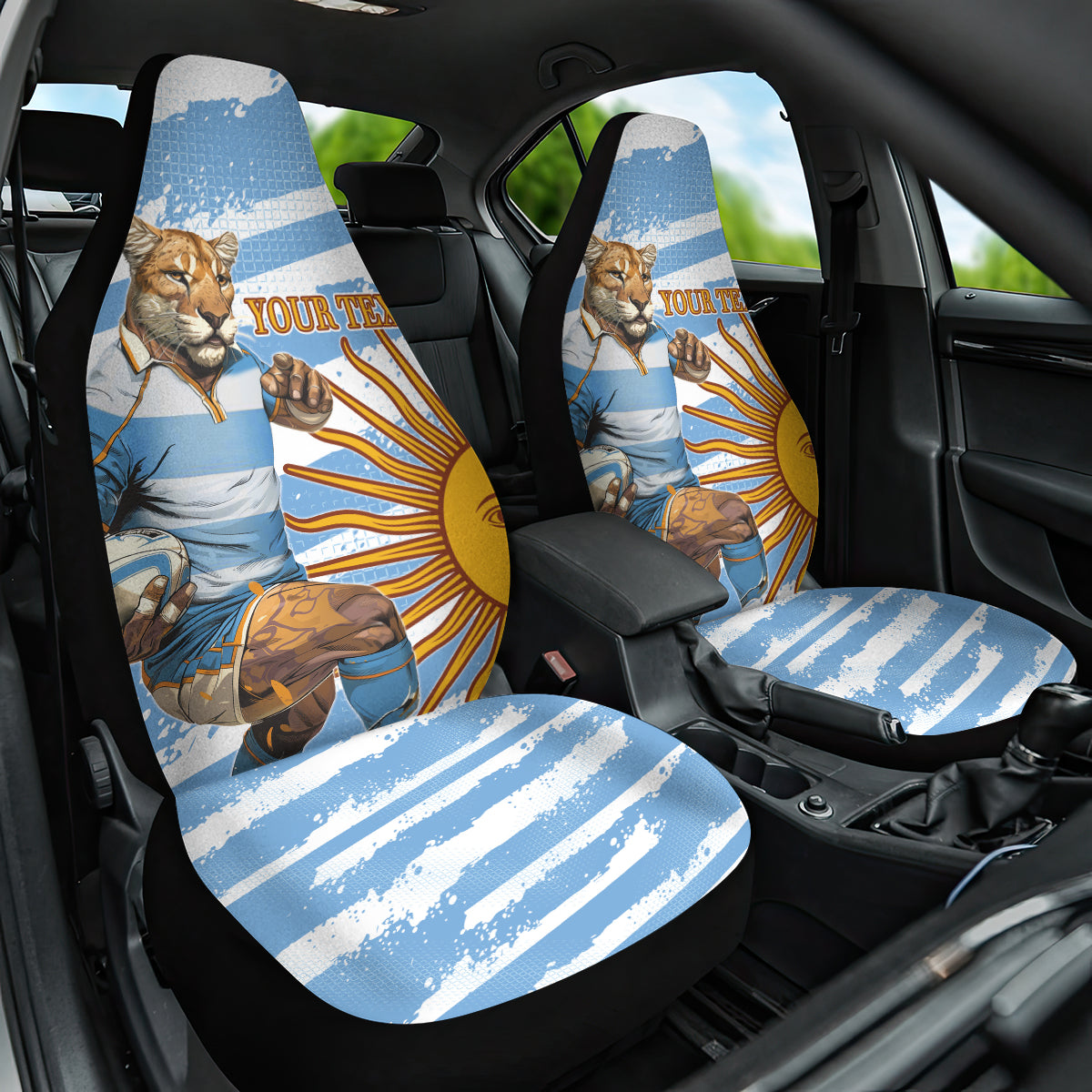 Custom Vamos Argentina Car Seat Cover The Pumas Rugby Mascot Sporty Version