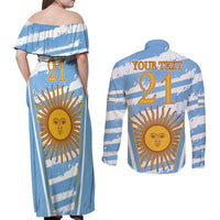 Custom Vamos Argentina Couples Matching Off Shoulder Maxi Dress and Long Sleeve Button Shirt The Pumas Rugby Mascot Sporty Version LT9 - Wonder Print Shop