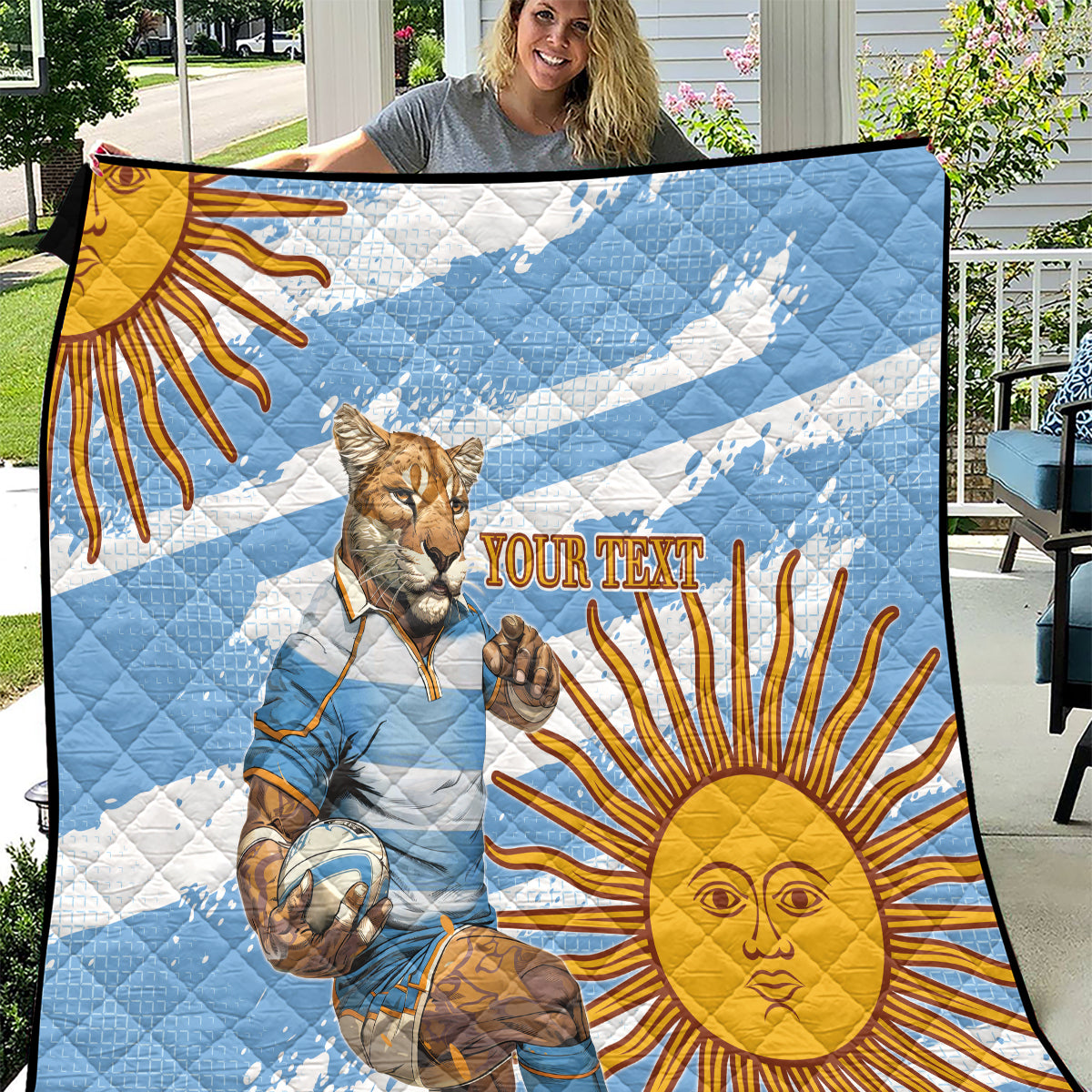 Custom Vamos Argentina Quilt The Pumas Rugby Mascot Sporty Version
