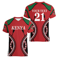 Custom Kenya Rugby Women V-Neck T-Shirt Summer Paris 2024 - Wonder Print Shop