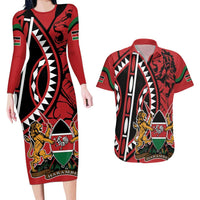 Kenya With African Shield Couples Matching Long Sleeve Bodycon Dress and Hawaiian Shirt LT9 - Wonder Print Shop