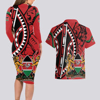 Kenya With African Shield Couples Matching Long Sleeve Bodycon Dress and Hawaiian Shirt LT9 - Wonder Print Shop