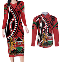 Kenya With African Shield Couples Matching Long Sleeve Bodycon Dress and Long Sleeve Button Shirt LT9 - Wonder Print Shop