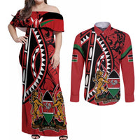 Kenya With African Shield Couples Matching Off Shoulder Maxi Dress and Long Sleeve Button Shirt LT9 - Wonder Print Shop