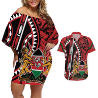 Kenya With African Shield Couples Matching Off Shoulder Short Dress and Hawaiian Shirt LT9 - Wonder Print Shop