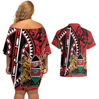 Kenya With African Shield Couples Matching Off Shoulder Short Dress and Hawaiian Shirt LT9 - Wonder Print Shop