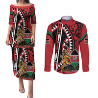 Kenya With African Shield Couples Matching Puletasi and Long Sleeve Button Shirt LT9 - Wonder Print Shop