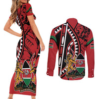 Kenya With African Shield Couples Matching Short Sleeve Bodycon Dress and Long Sleeve Button Shirt LT9 - Wonder Print Shop