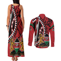 Kenya With African Shield Couples Matching Tank Maxi Dress and Long Sleeve Button Shirt LT9 - Wonder Print Shop