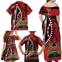 Kenya With African Shield Family Matching Off Shoulder Maxi Dress and Hawaiian Shirt LT9 - Wonder Print Shop