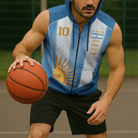Argentina Campeones del Mundo 2026 Custom Sleeveless Zip Hoodie Albiceleste Fourth Star Retro Style