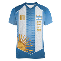 Argentina Campeones del Mundo 2026 Custom Women V-Neck T-Shirt Albiceleste Fourth Star Retro Style