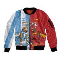 Argentina Spain World Final Football Personalized Sleeve Zip Bomber Jacket Un Idioma Dos Naciones Un Campeon