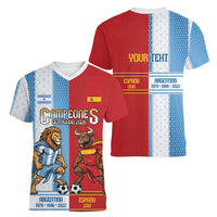 Argentina Spain World Final Football Personalized Women V-Neck T-Shirt Un Idioma Dos Naciones Un Campeon