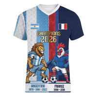 Argentina France World Final Football Personalized Women V-Neck T-Shirt Two Nations Five Stars One Trophy