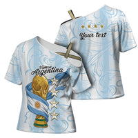 Argentina Campeones del Mundo 2026 Personalized Cross Shoulder Shirt Albiceleste Trophy Splash Art Soccer Champion