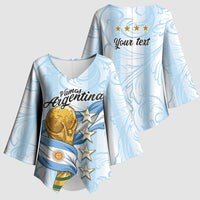 Argentina Campeones del Mundo 2026 Personalized Kimono Sleeve Blouse Albiceleste Trophy Splash Art Soccer Champion