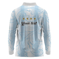 Argentina Campeones del Mundo 2026 Personalized Long Sleeve Polo Shirt Albiceleste Trophy Splash Art Soccer Champion