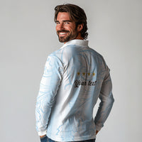 Argentina Campeones del Mundo 2026 Personalized Long Sleeve Polo Shirt Albiceleste Trophy Splash Art Soccer Champion