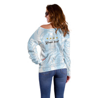 Argentina Campeones del Mundo 2026 Personalized Off Shoulder Sweater Albiceleste Trophy Splash Art Soccer Champion