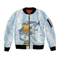 Argentina Campeones del Mundo 2026 Personalized Sleeve Zip Bomber Jacket Albiceleste Trophy Splash Art Soccer Champion