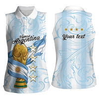 Argentina Campeones del Mundo 2026 Personalized Women Sleeveless Polo Shirt Albiceleste Trophy Splash Art Soccer Champion