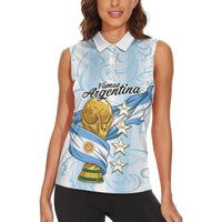 Argentina Campeones del Mundo 2026 Personalized Women Sleeveless Polo Shirt Albiceleste Trophy Splash Art Soccer Champion