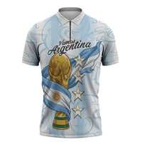 Argentina Campeones del Mundo 2026 Personalized Zipper Polo Shirt Albiceleste Trophy Splash Art Soccer Champion