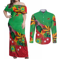 Custom Caribbean Cricket St Kitts and Nevis Couples Matching Off Shoulder Maxi Dress and Long Sleeve Button Shirt Patriots Reign 2025 - Wonder Print Shop