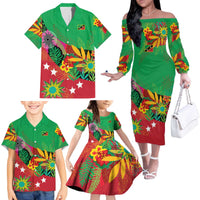 Custom Caribbean Cricket St Kitts and Nevis Family Matching Off The Shoulder Long Sleeve Dress and Hawaiian Shirt Patriots Reign 2025 - Wonder Print Shop
