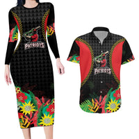 Custom Caribbean Cricket St Kitts and Nevis Couples Matching Long Sleeve Bodycon Dress and Hawaiian Shirt Two Islands One Fire Patriots Crown 2025 - Black - Wonder Print Shop
