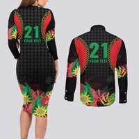 Custom Caribbean Cricket St Kitts and Nevis Couples Matching Long Sleeve Bodycon Dress and Long Sleeve Button Shirt Two Islands One Fire Patriots Crown 2025 - Black - Wonder Print Shop
