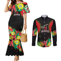 Custom Caribbean Cricket St Kitts and Nevis Couples Matching Mermaid Dress and Long Sleeve Button Shirt Two Islands One Fire Patriots Crown 2025 - Black - Wonder Print Shop