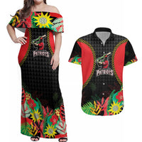 Custom Caribbean Cricket St Kitts and Nevis Couples Matching Off Shoulder Maxi Dress and Hawaiian Shirt Two Islands One Fire Patriots Crown 2025 - Black - Wonder Print Shop