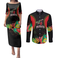 Custom Caribbean Cricket St Kitts and Nevis Couples Matching Puletasi and Long Sleeve Button Shirt Two Islands One Fire Patriots Crown 2025 - Black - Wonder Print Shop